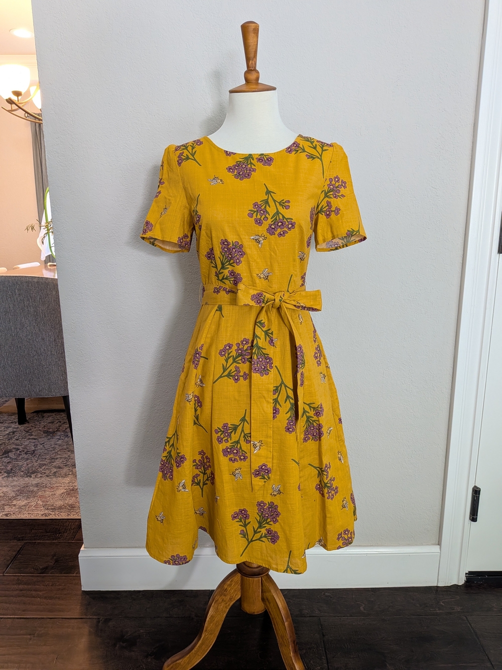 Princess Highway Mustard Lavender Floral Tie-Waist Dress
